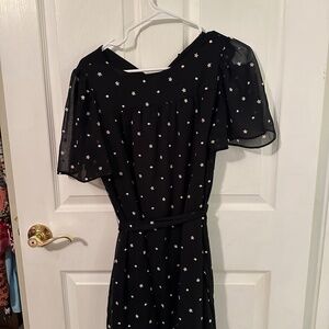 Ann Taylor Short Sleeve Black Sheer Mini Dress